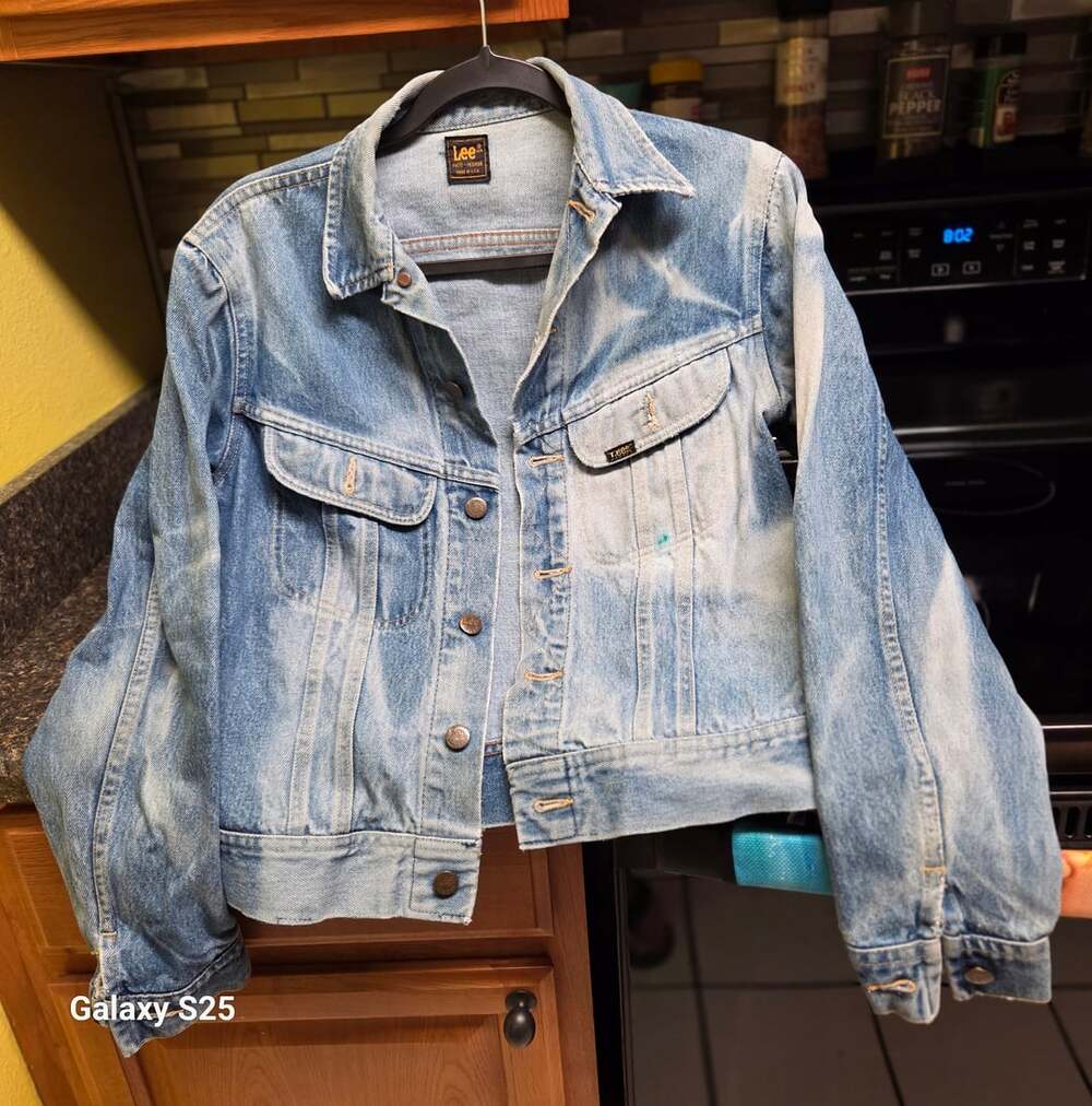 Vintage Lee Riders Denim Jacket Distressed With Back Rhinestones